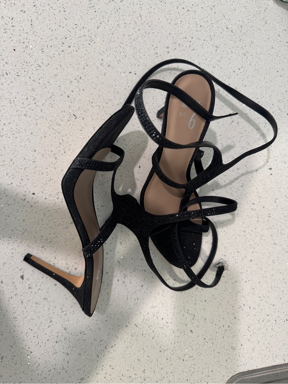 Mix No. 6 Black Glitter Strappy Stiletto Heels